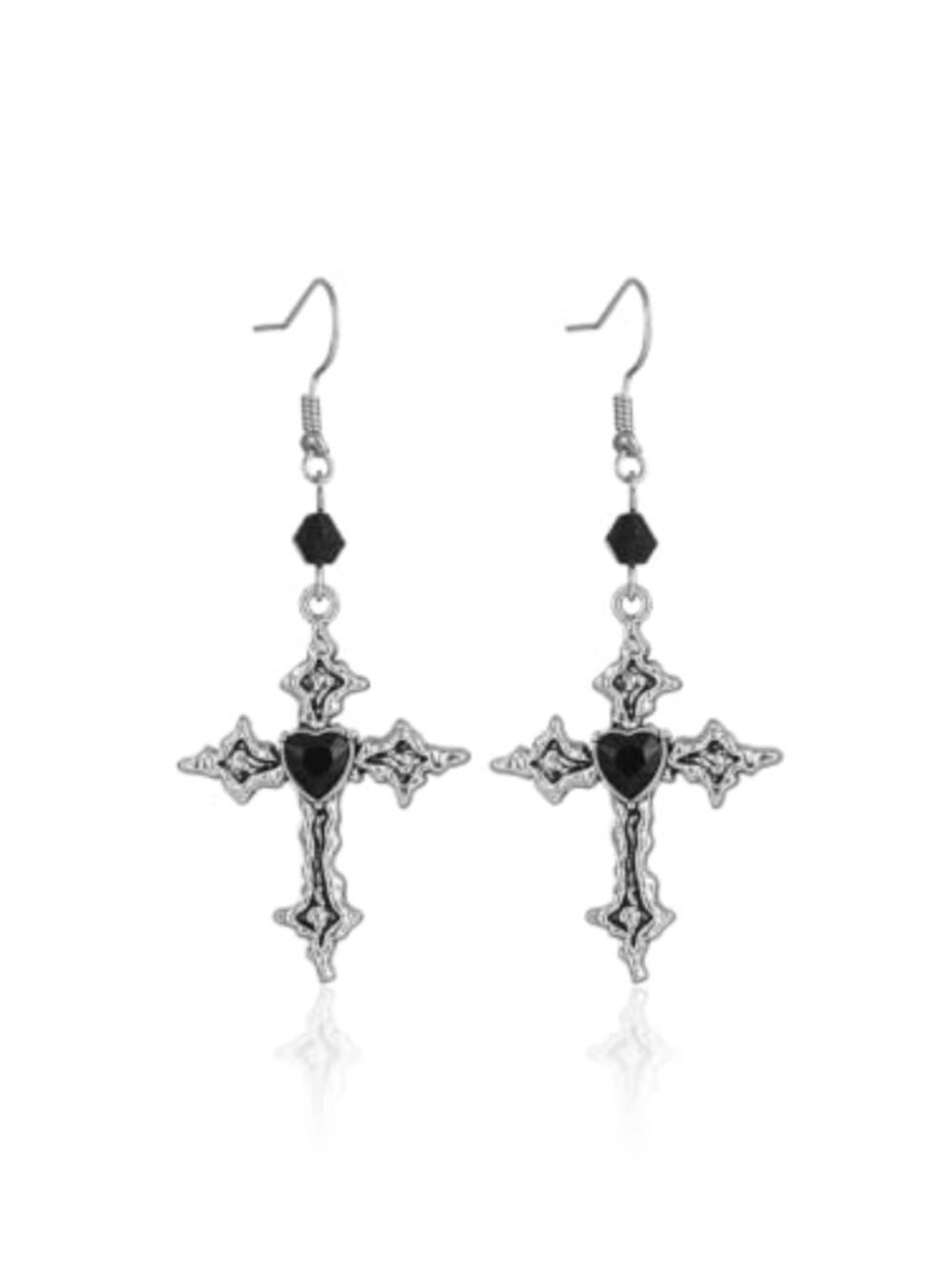 Gothic Cross Earrings Crystal Heart Drop Dangle Punk Vintage Halloween Cosplay